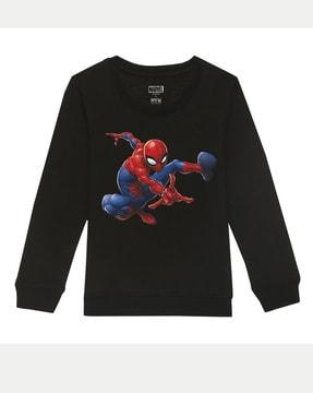 spider-man print round-neck sweatshirt