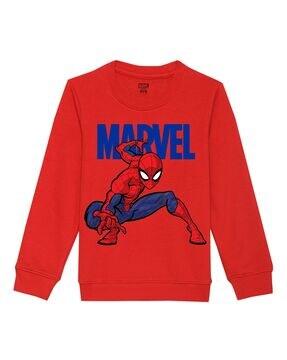spider-man print sweatshirt with ribbed hems