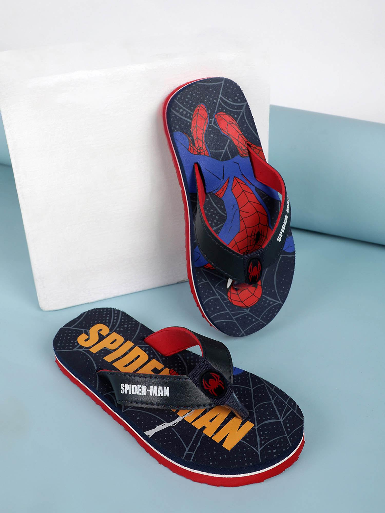 spider man printed kids boys navy blue flipflops