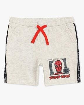 spiderman print mid-rise shorts