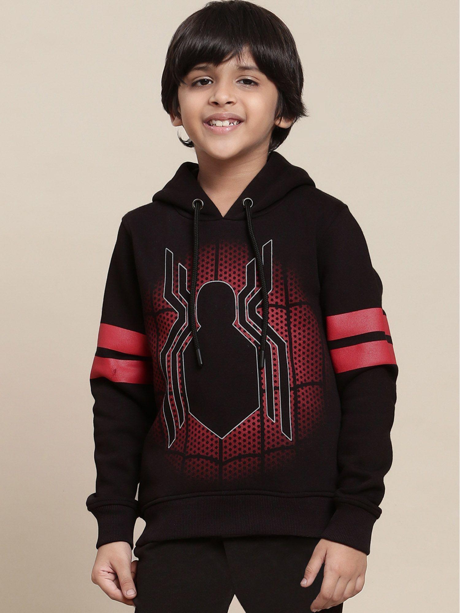 spiderman printed black hoodie for boys