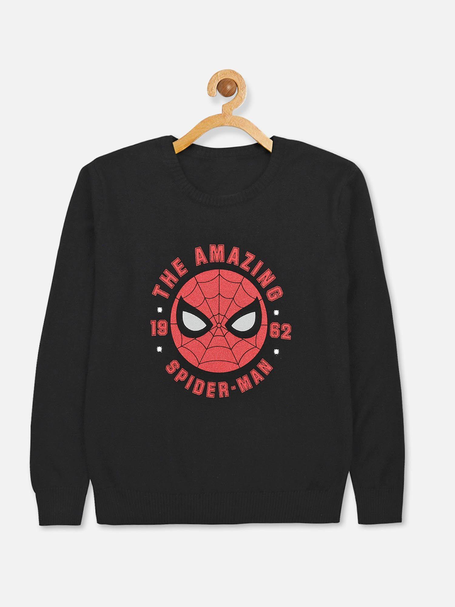 spiderman printed black sweater for boys