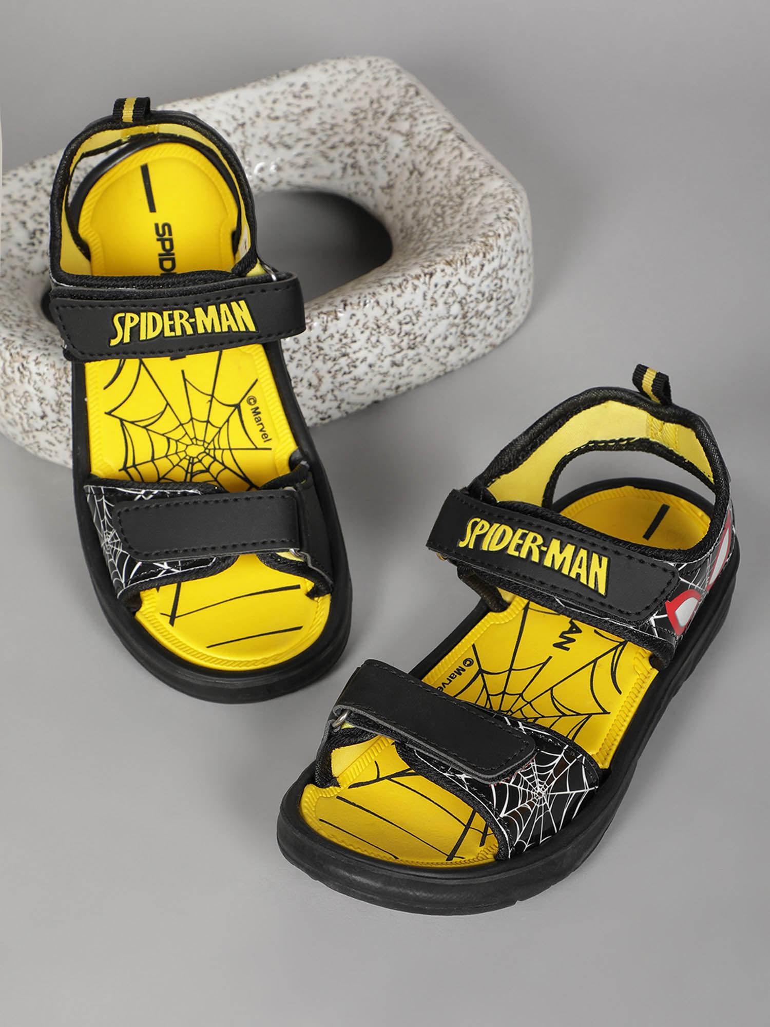 spiderman printed kids boys black sports sandals