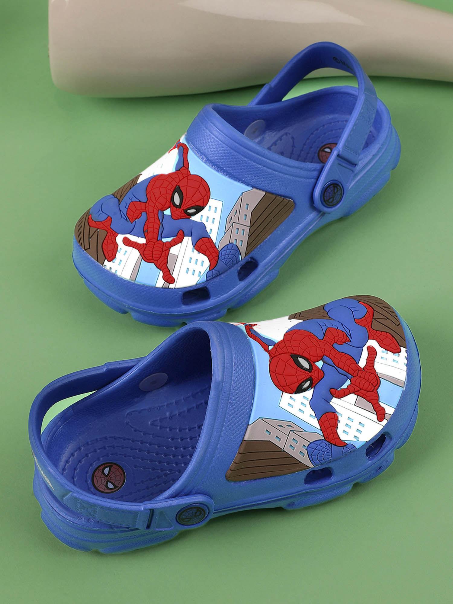 spiderman printed kids boys blue clogs
