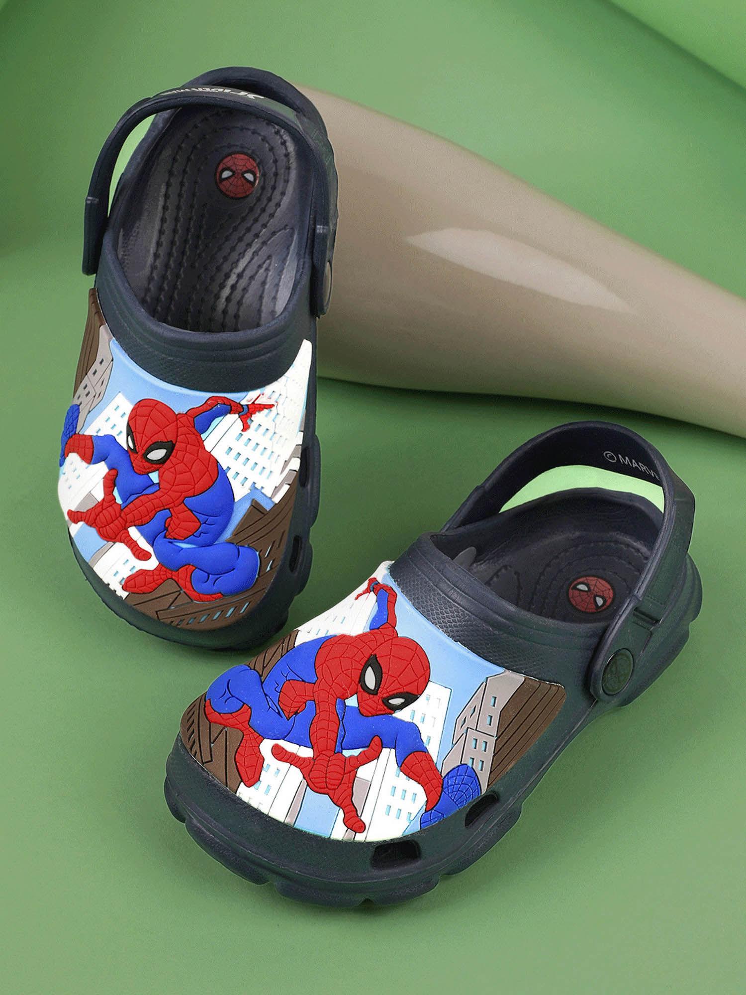 spiderman printed kids boys navy blue clogs