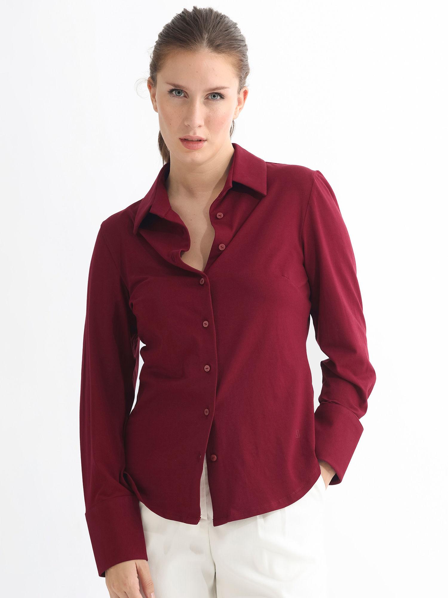 spied maroon solid shirt