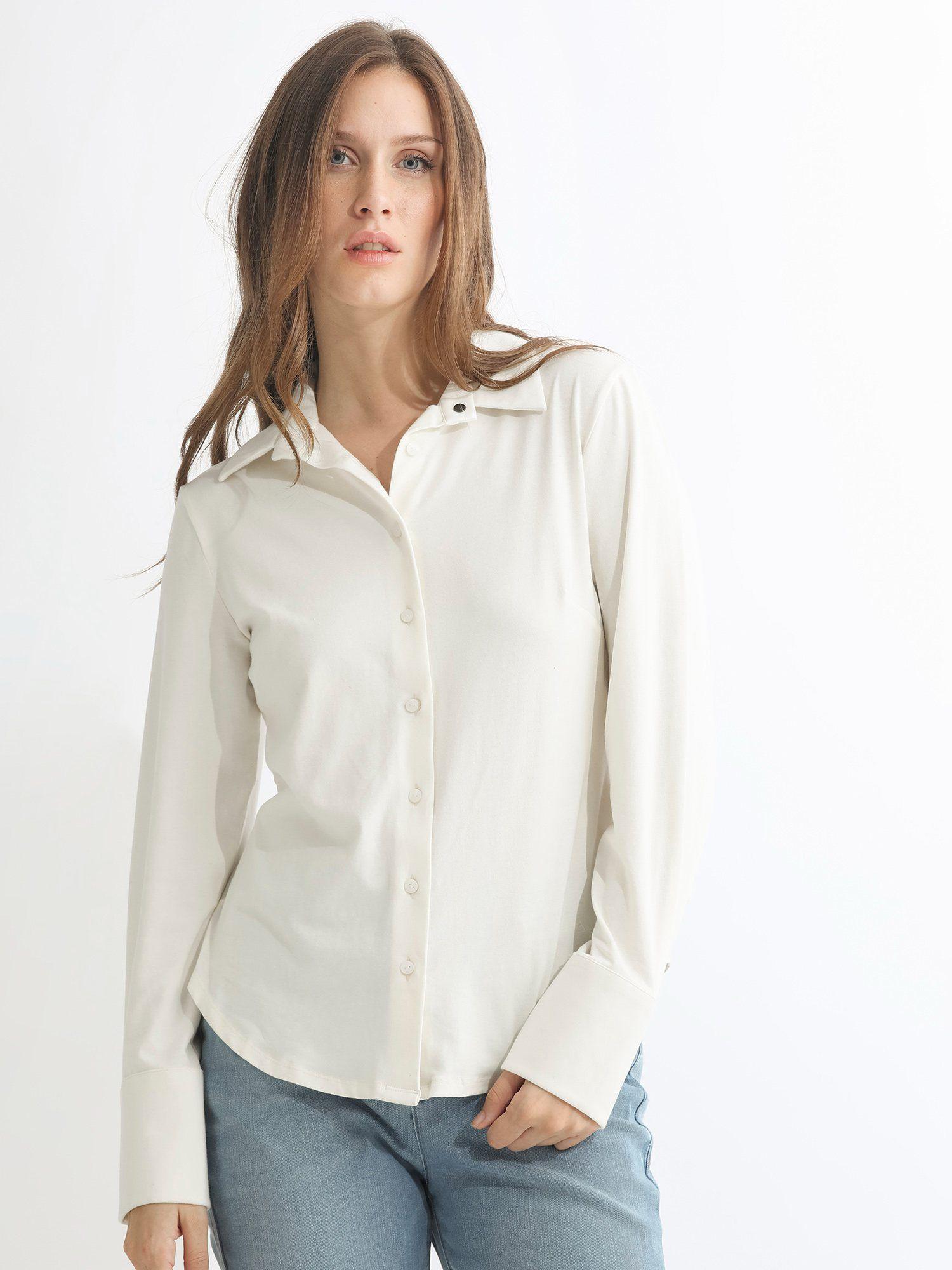 spied off white solid shirt