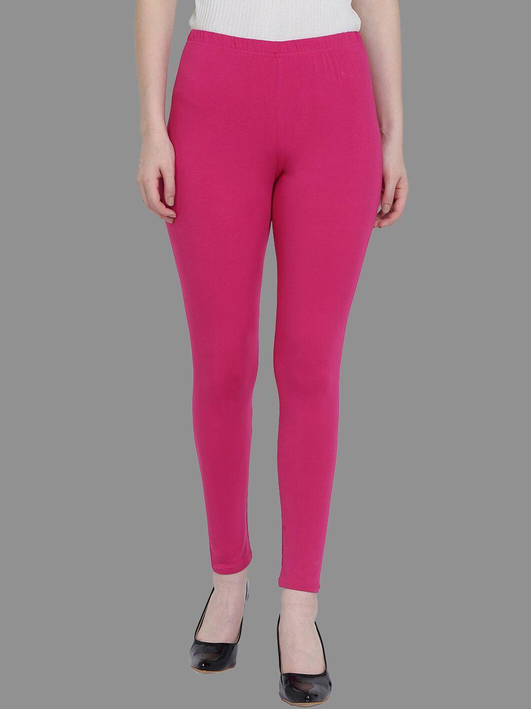 spiffy women magenta pink solid ankle-length leggings