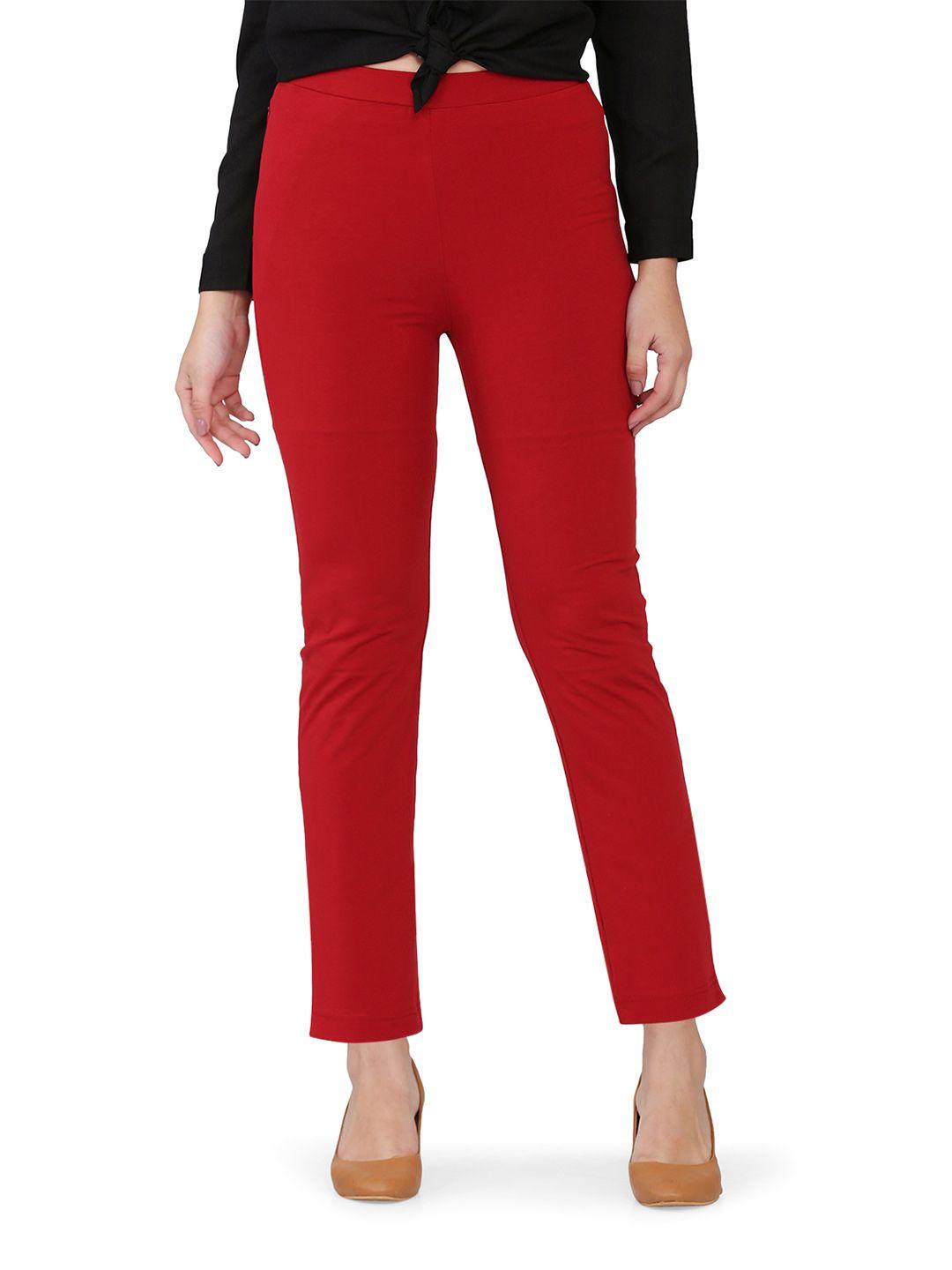 spiffy women maroon relaxed straight leg straight fit trousers