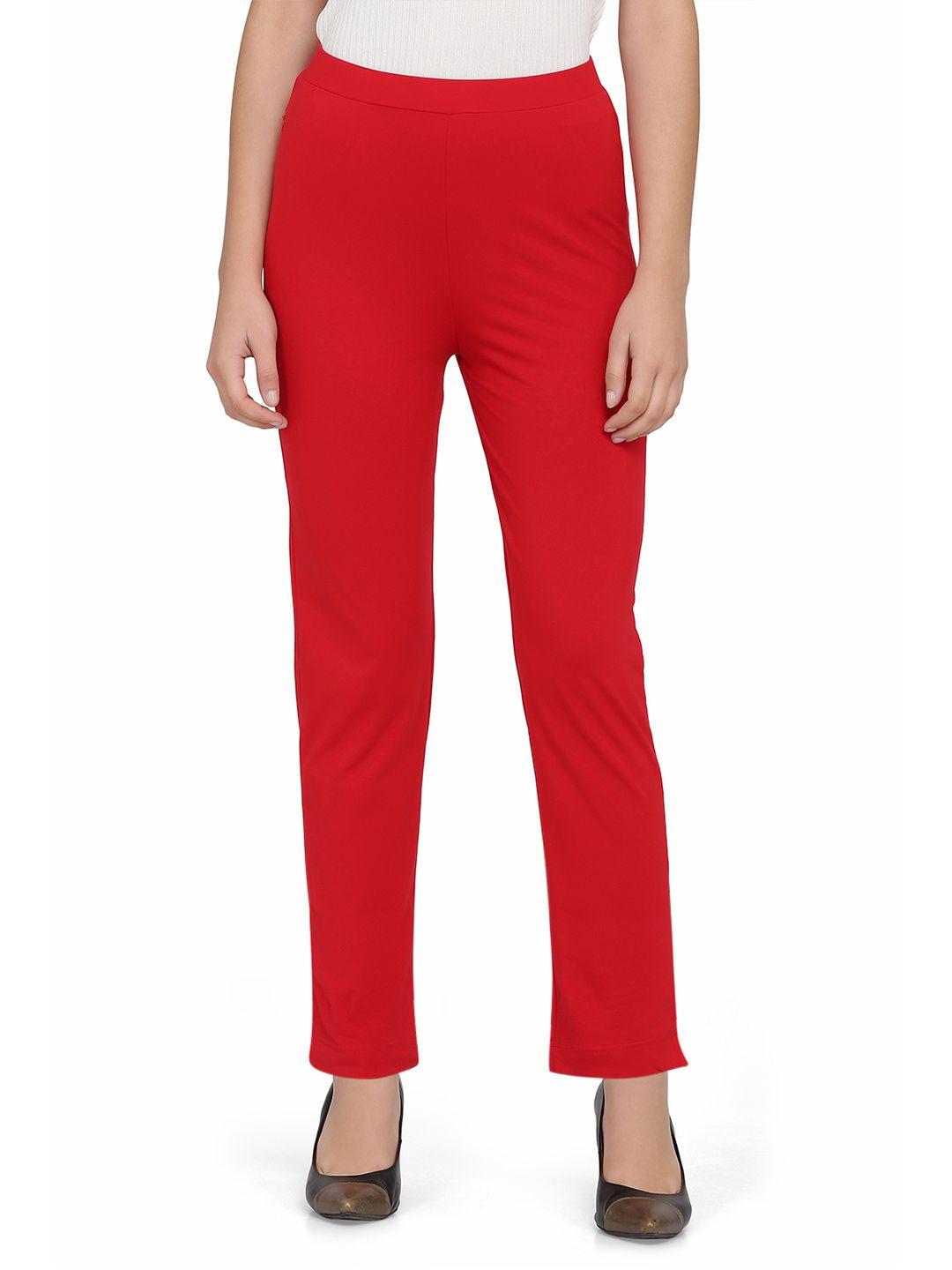 spiffy women red relaxed straight leg straight fit trousers