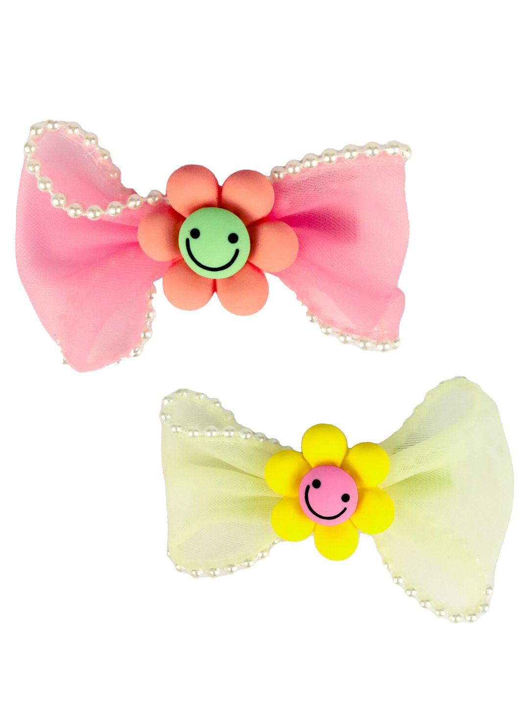 spiky kids pack of 2 pink & yellow bow shaped alligator hair clip