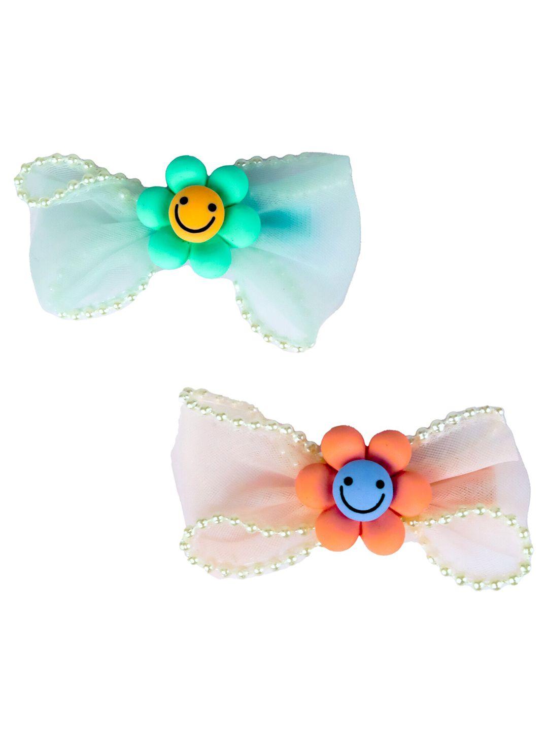spiky unisex kids set of 2 pink & green lace tic tac hair clip