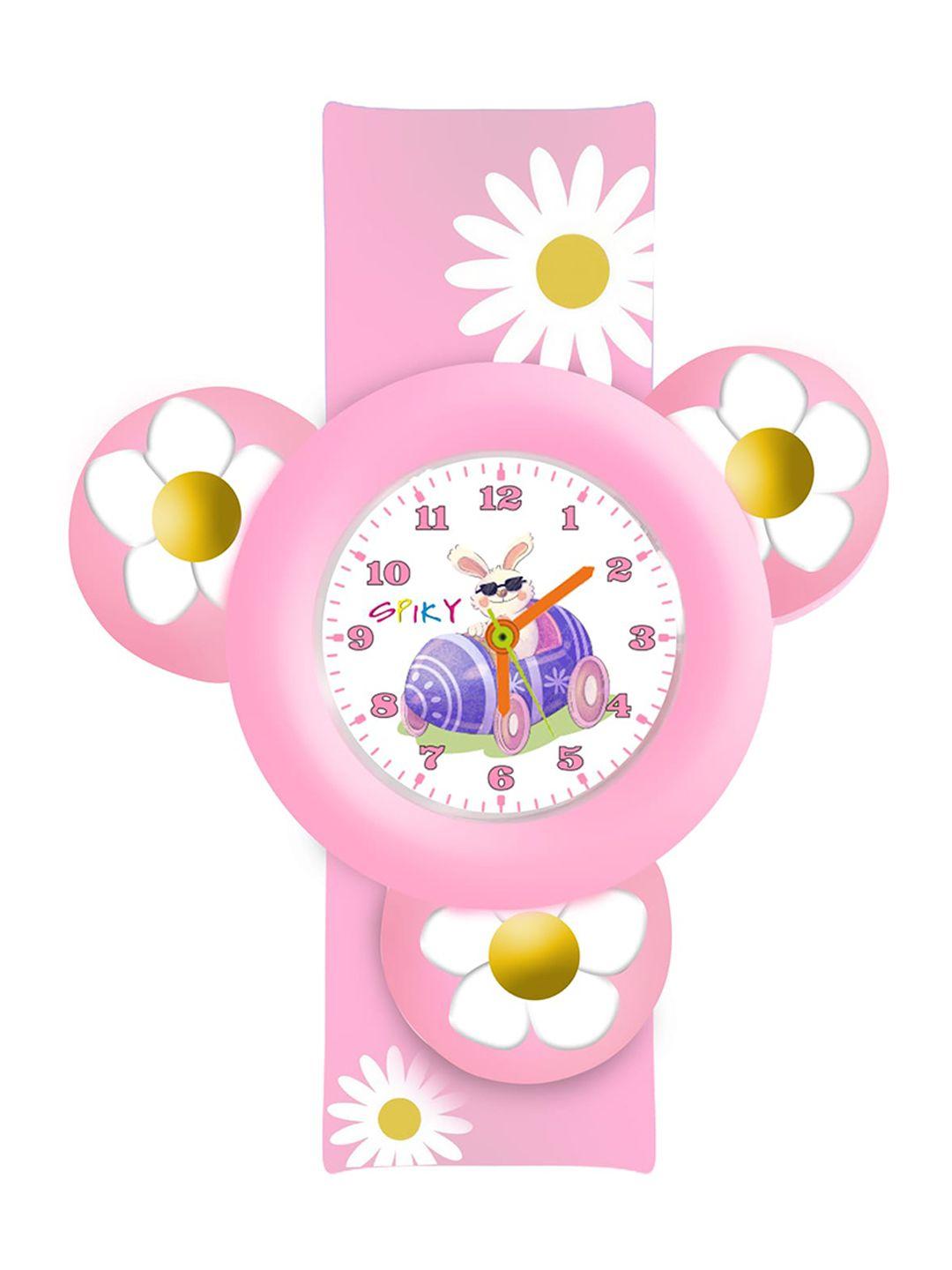 spiky kids white printed straps analogue watch spin_light_flr