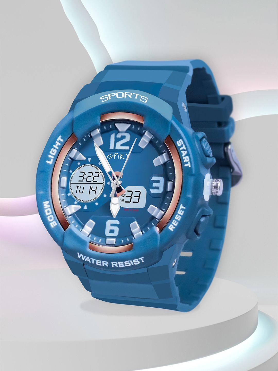 spiky unisex kids blue printed dial & blue bracelet style straps analogue multi function automatic watch