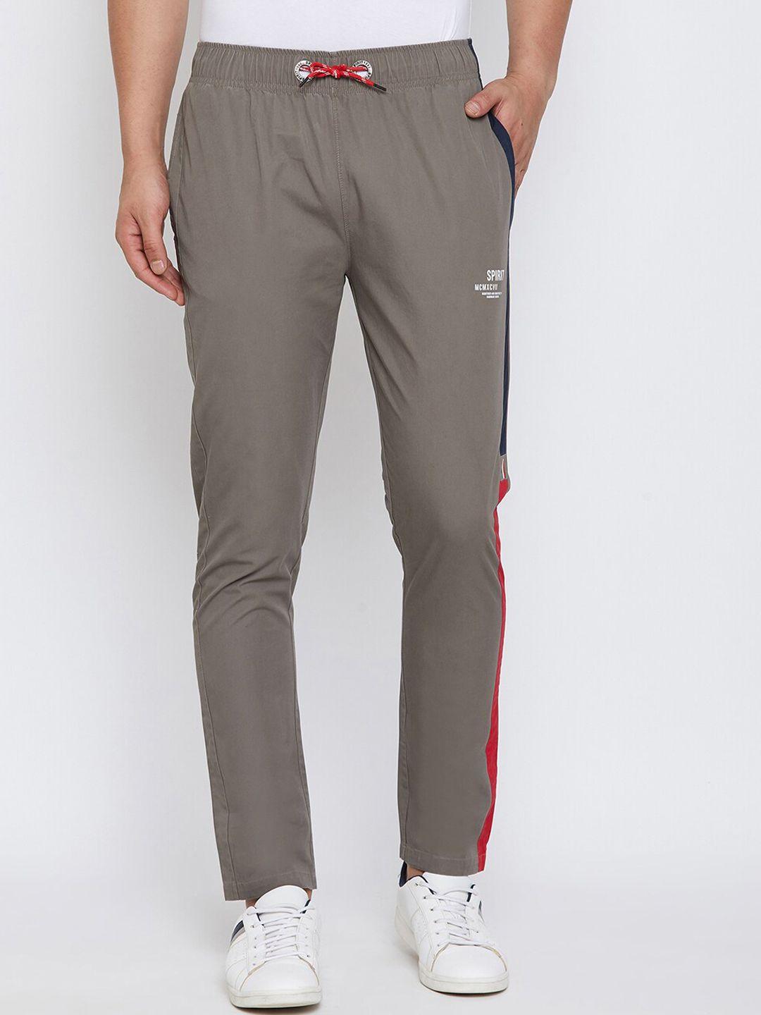 spirit men taupe solid cotton track pants