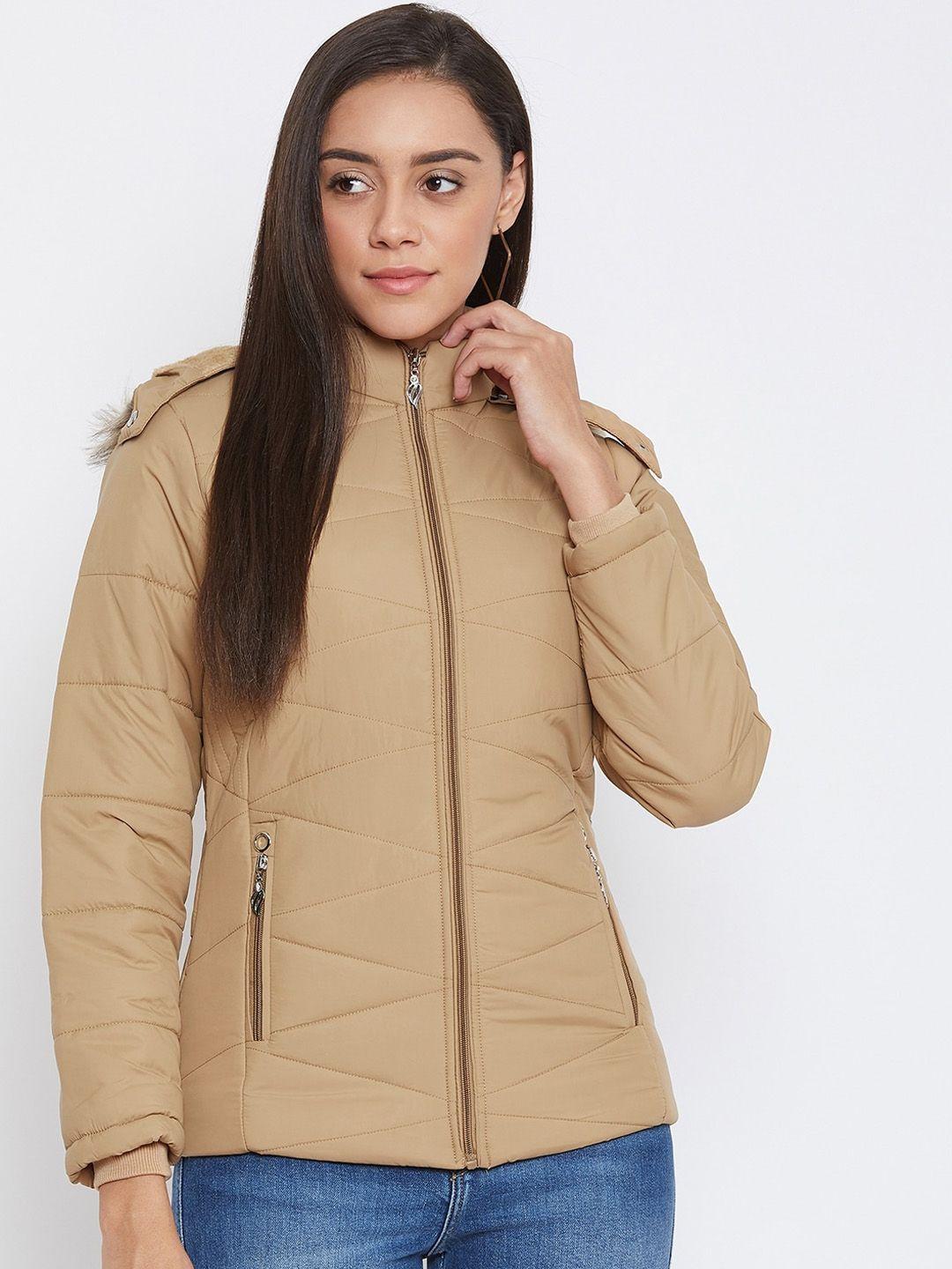 spirit women beige solid windcheater parka