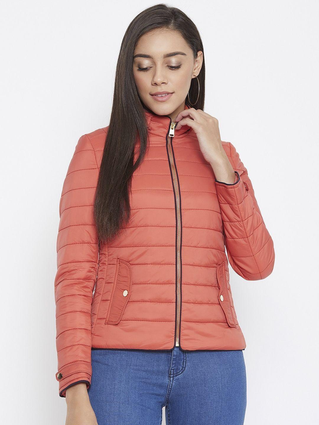 spirit women orange solid windcheater puffer jacket