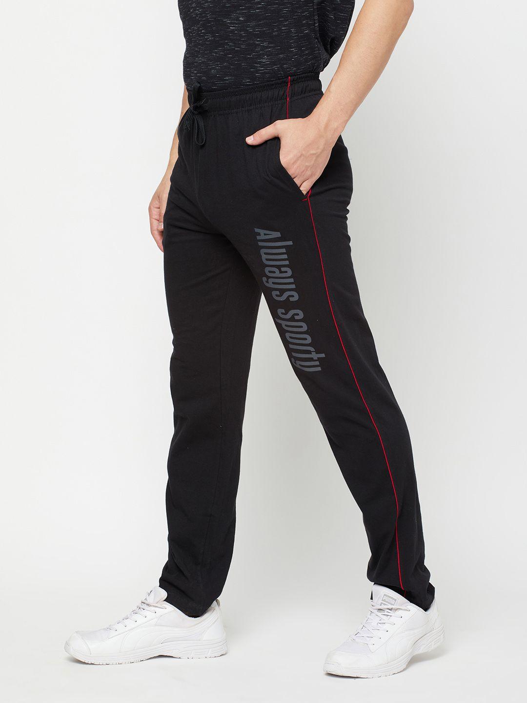 sporto men black  printed cotton slim-fit gym track pants