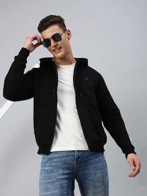 sporto black regular fit hooded sweatshirt