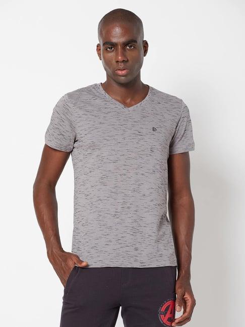 sporto grey regular fit self pattern t-shirt