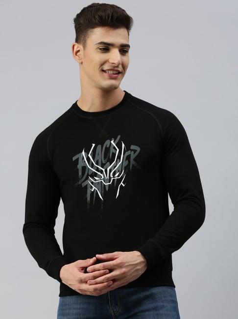 sporto marvel jet black regular fit printed sweatshirt