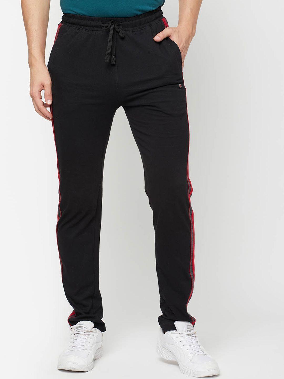 sporto men black solid cotton slim-fit track pants