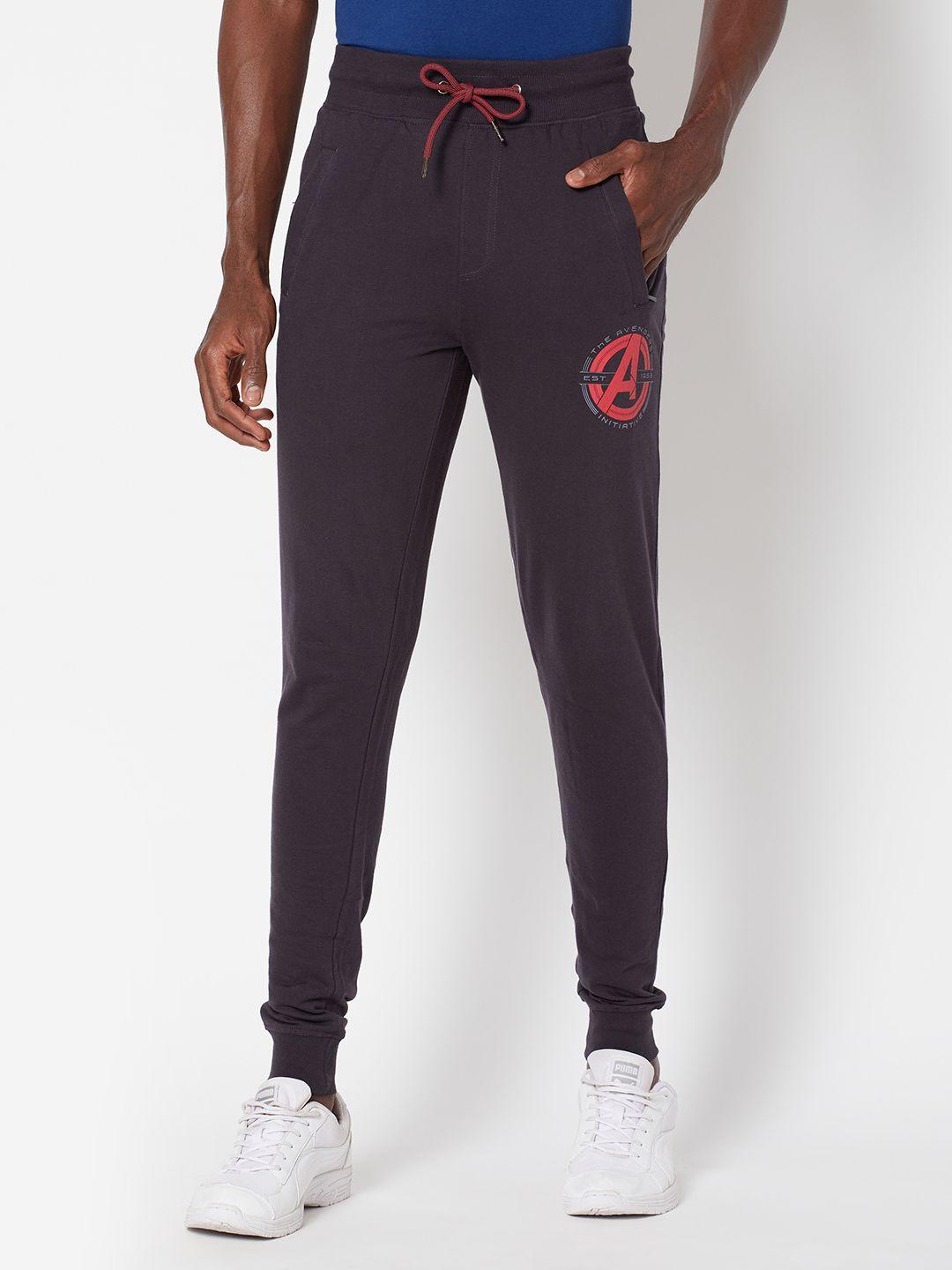 sporto men charcoal grey & red avengers printed cotton joggers