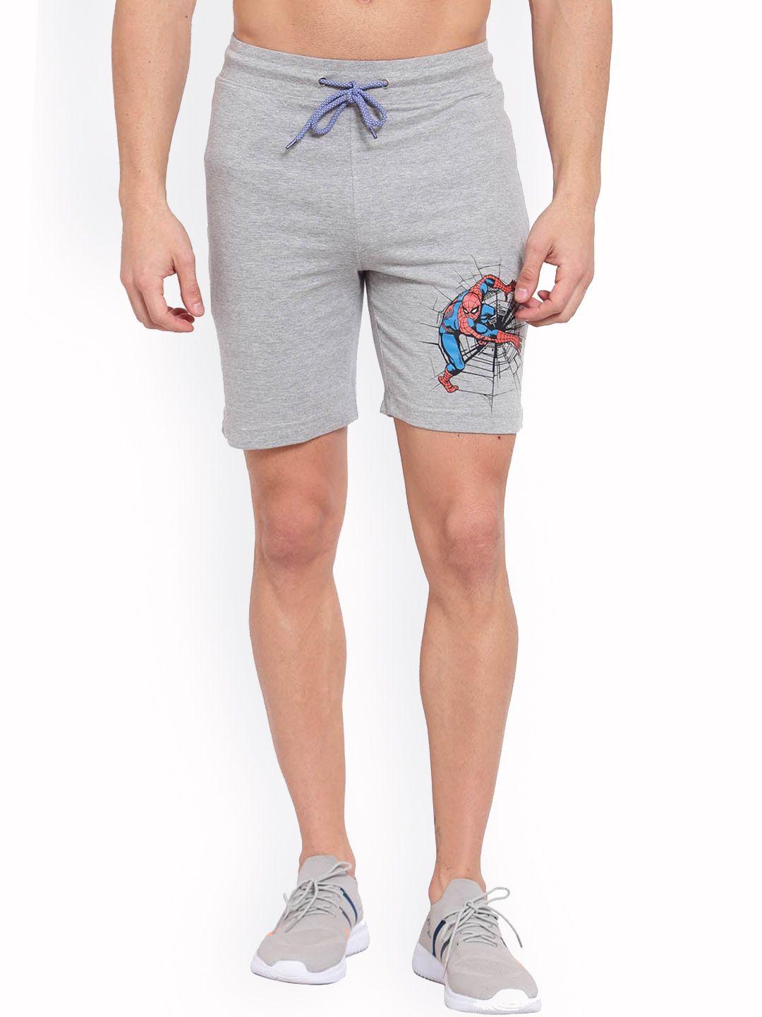 sporto men grey melange spiderman printed cotton shorts