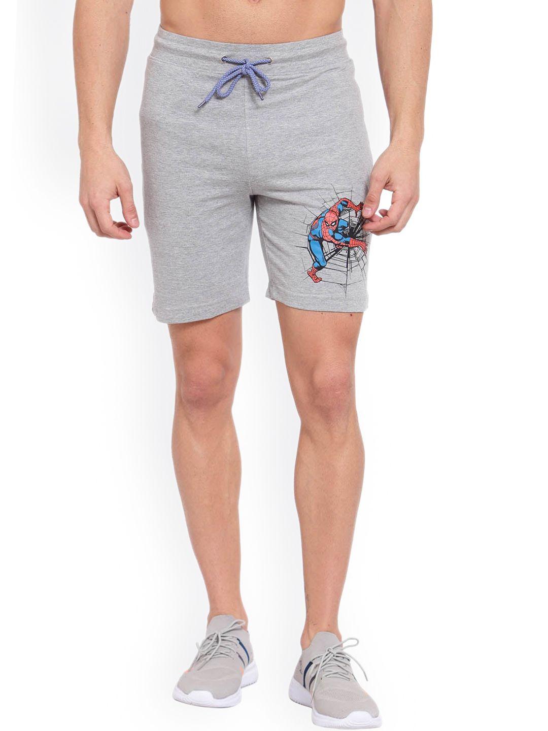 sporto men grey melange spiderman printed cotton shorts