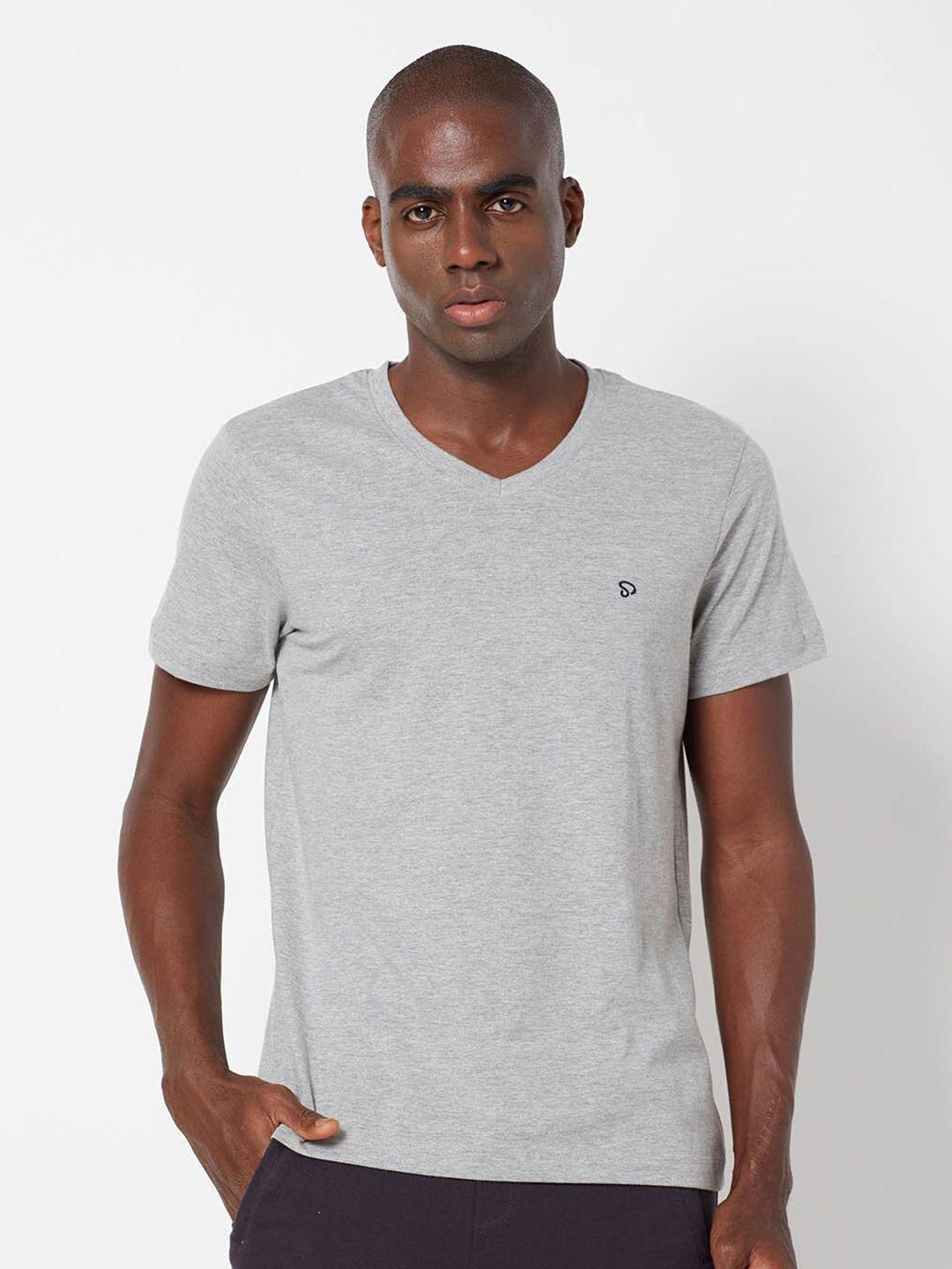 sporto men grey melange v-neck cotton t-shirt