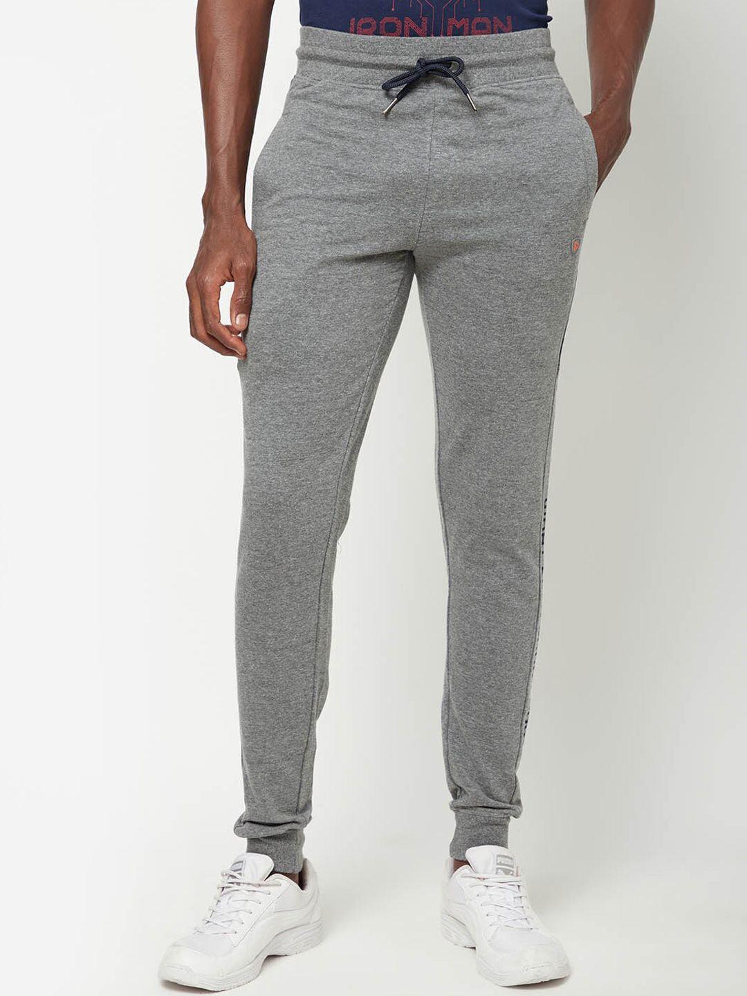 sporto men grey solid slim-fit cotton joggers