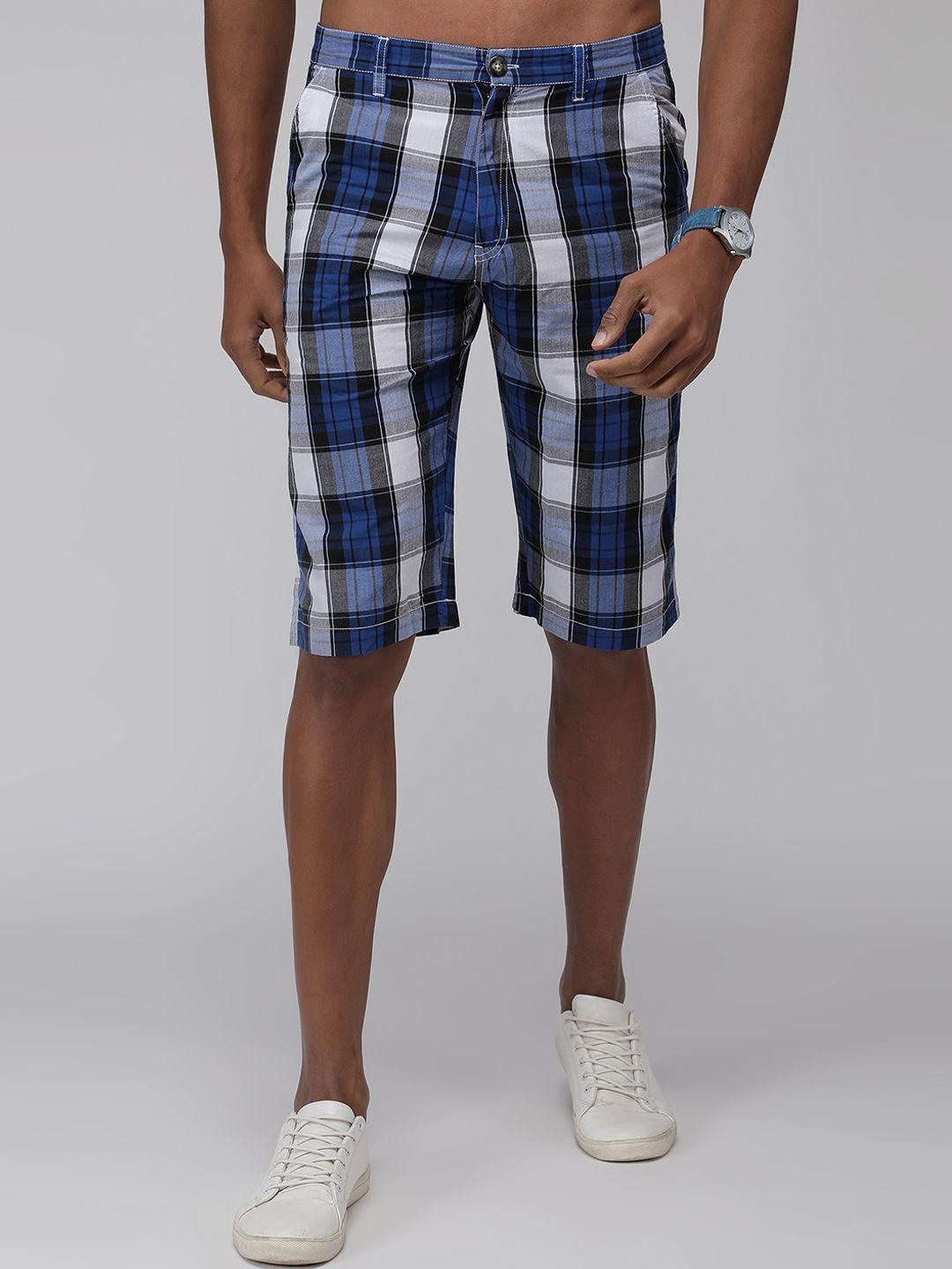 sporto men navy blue checked outdoor with technology shorts