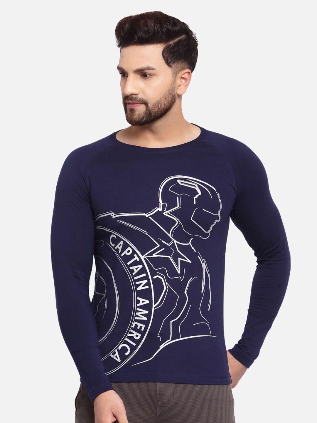 sporto men navy blue iron man printed slim fit t-shirt