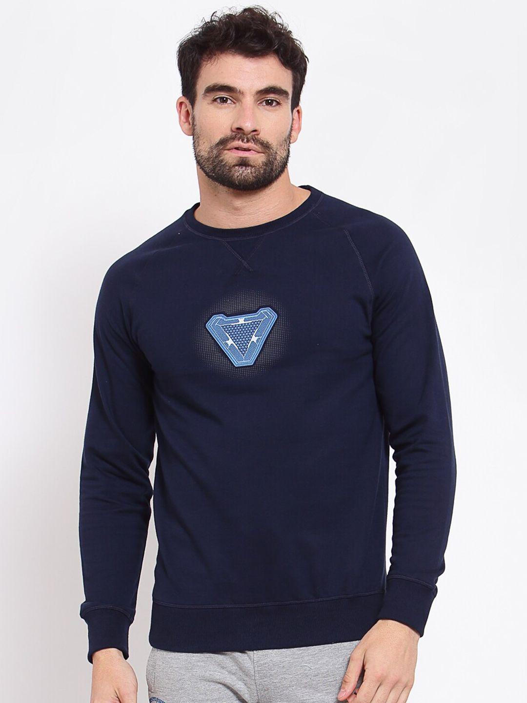 sporto men navy blue printed cotton sweatshirt