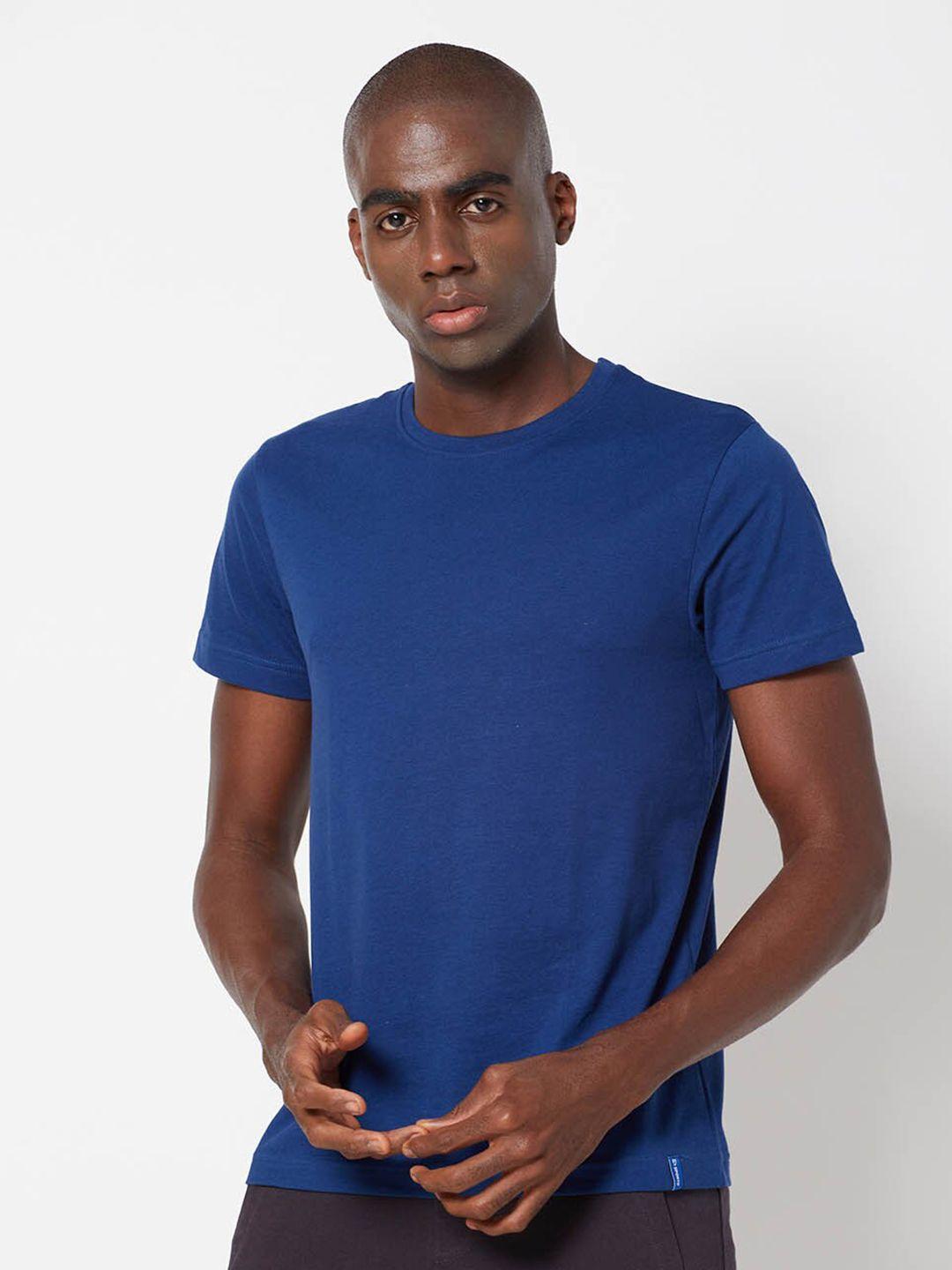 sporto men navy blue solid cotton t-shirt