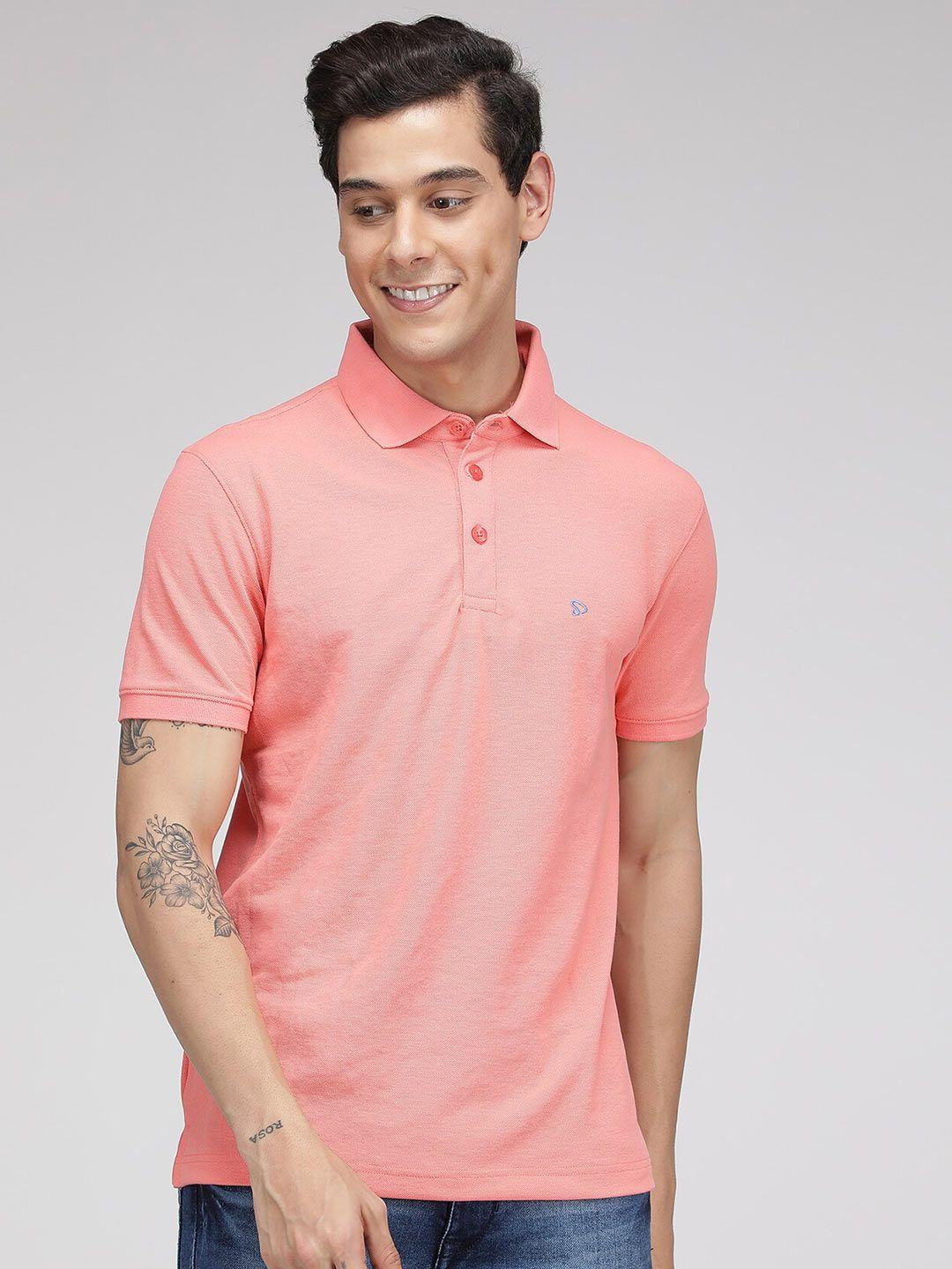 sporto men pink polo collar cotton t-shirt
