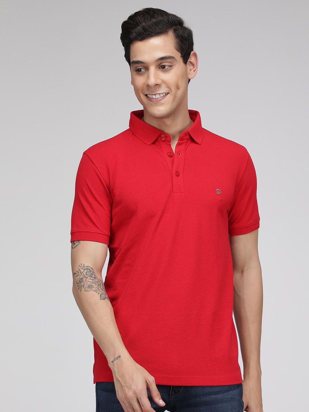 sporto men red polo collar cotton t-shirt