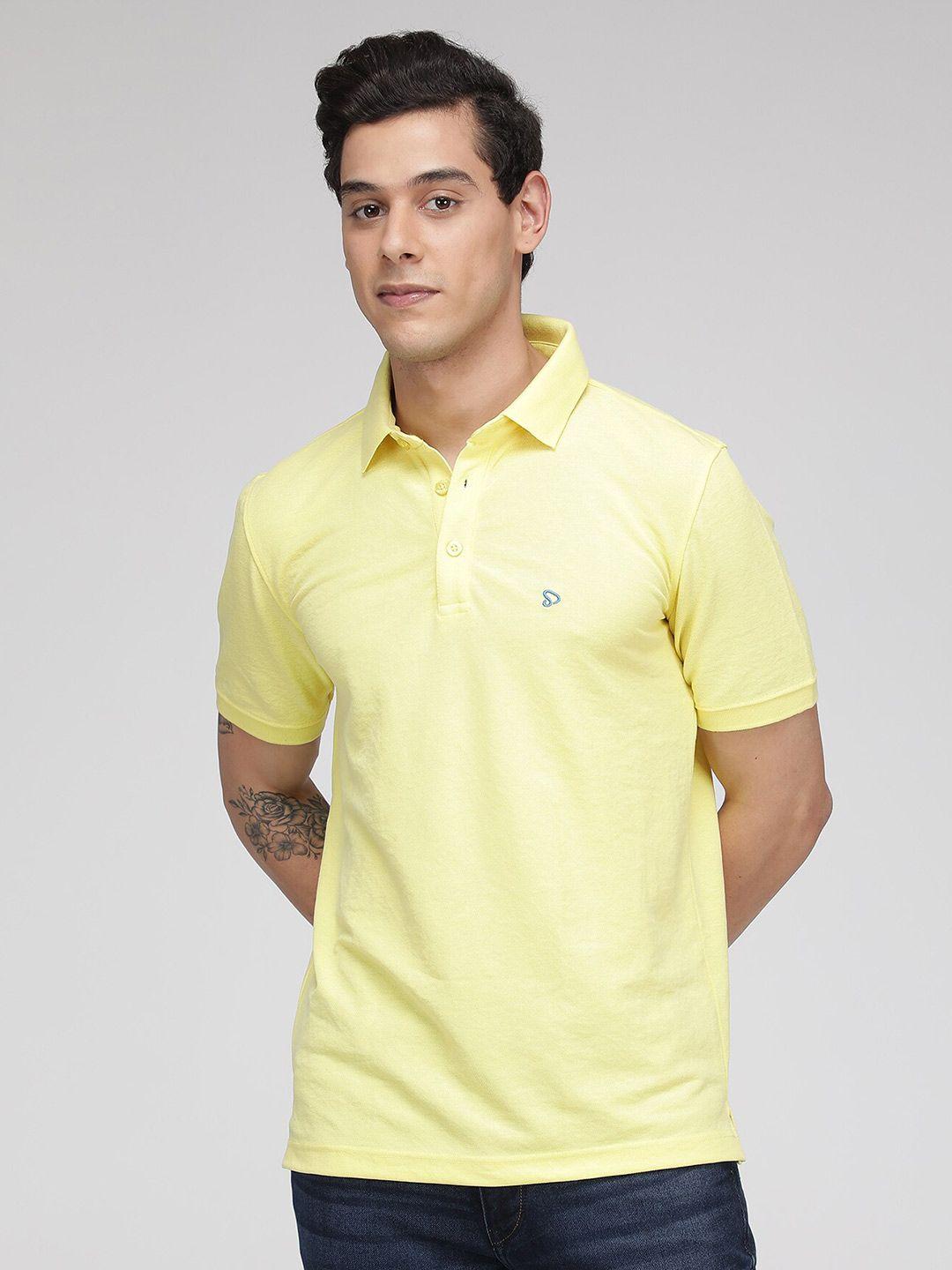 sporto men yellow polo collar cotton t-shirt