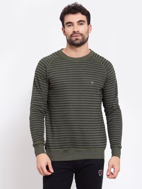 sporto olive regular fit striped sweatshirt