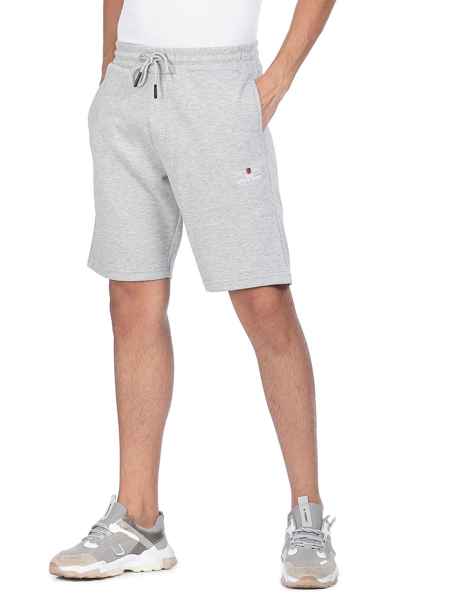 sports men grey mid rise heathered knit shorts
