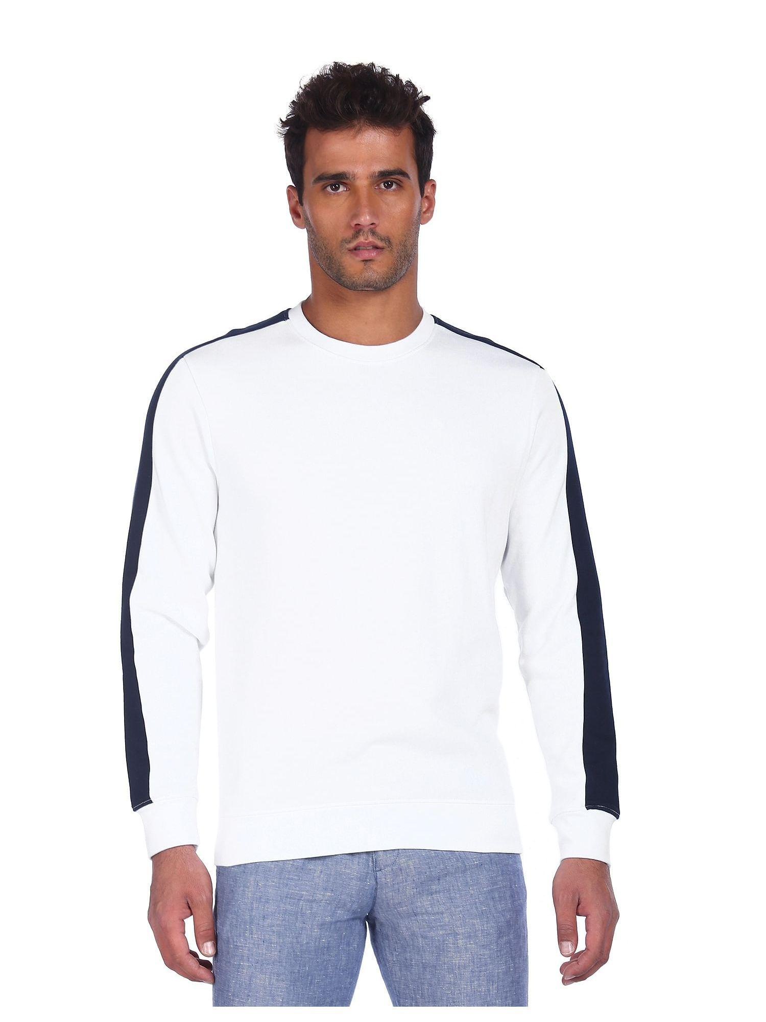 sports men white crew neck contrast panel sweatshirt