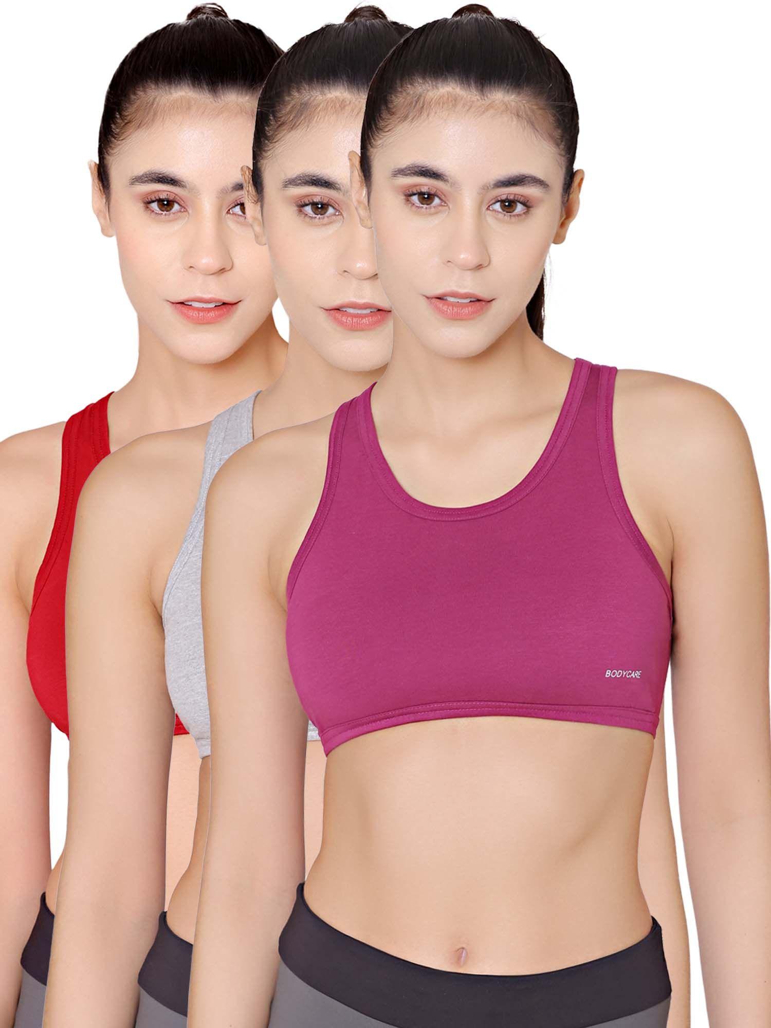 sports bra in grey-maroon-wine color (pack of 3)