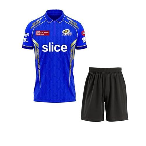 sports half sleeve jersey mumbai rohit 45 tshirt with black shorts 2023/2024 for men & boys(13-14years)