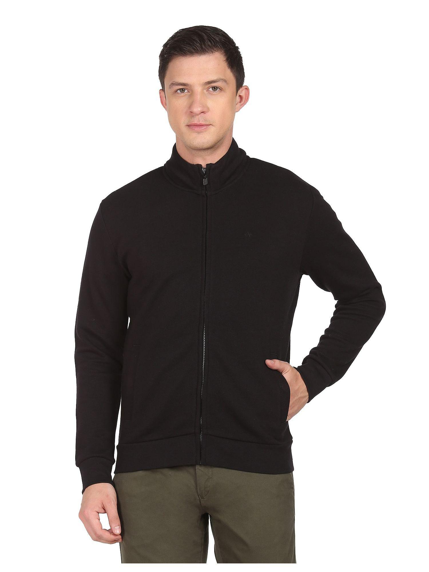 sports men black high neck solid sweatshirt