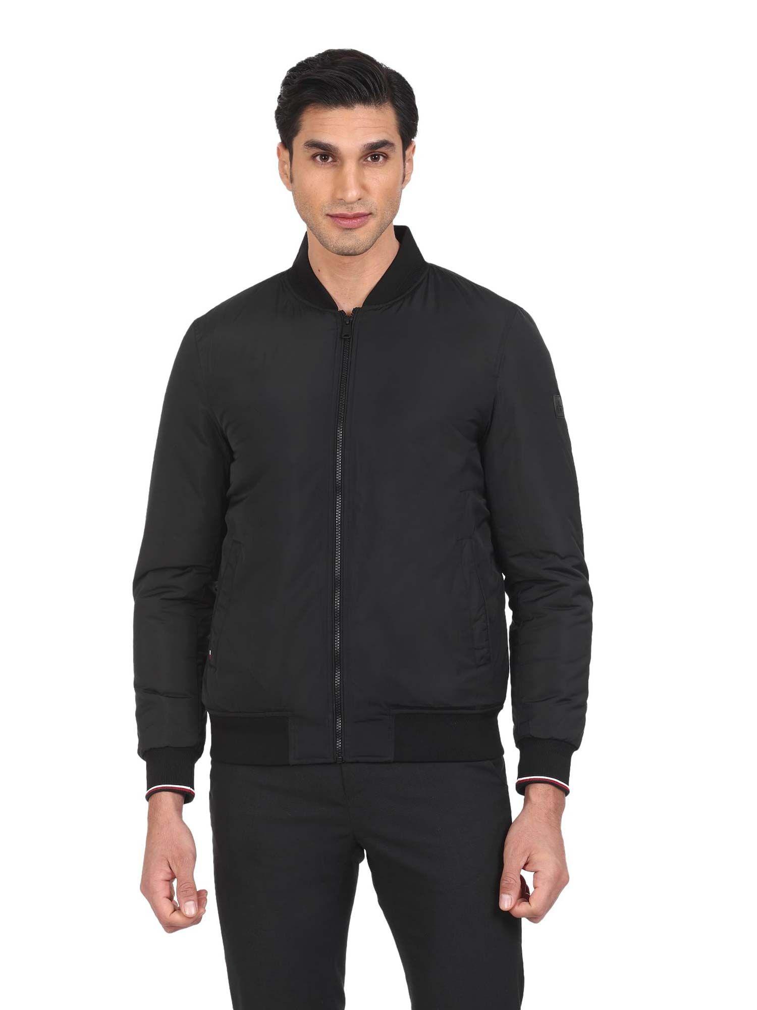 sports men black stand neck solid jackets