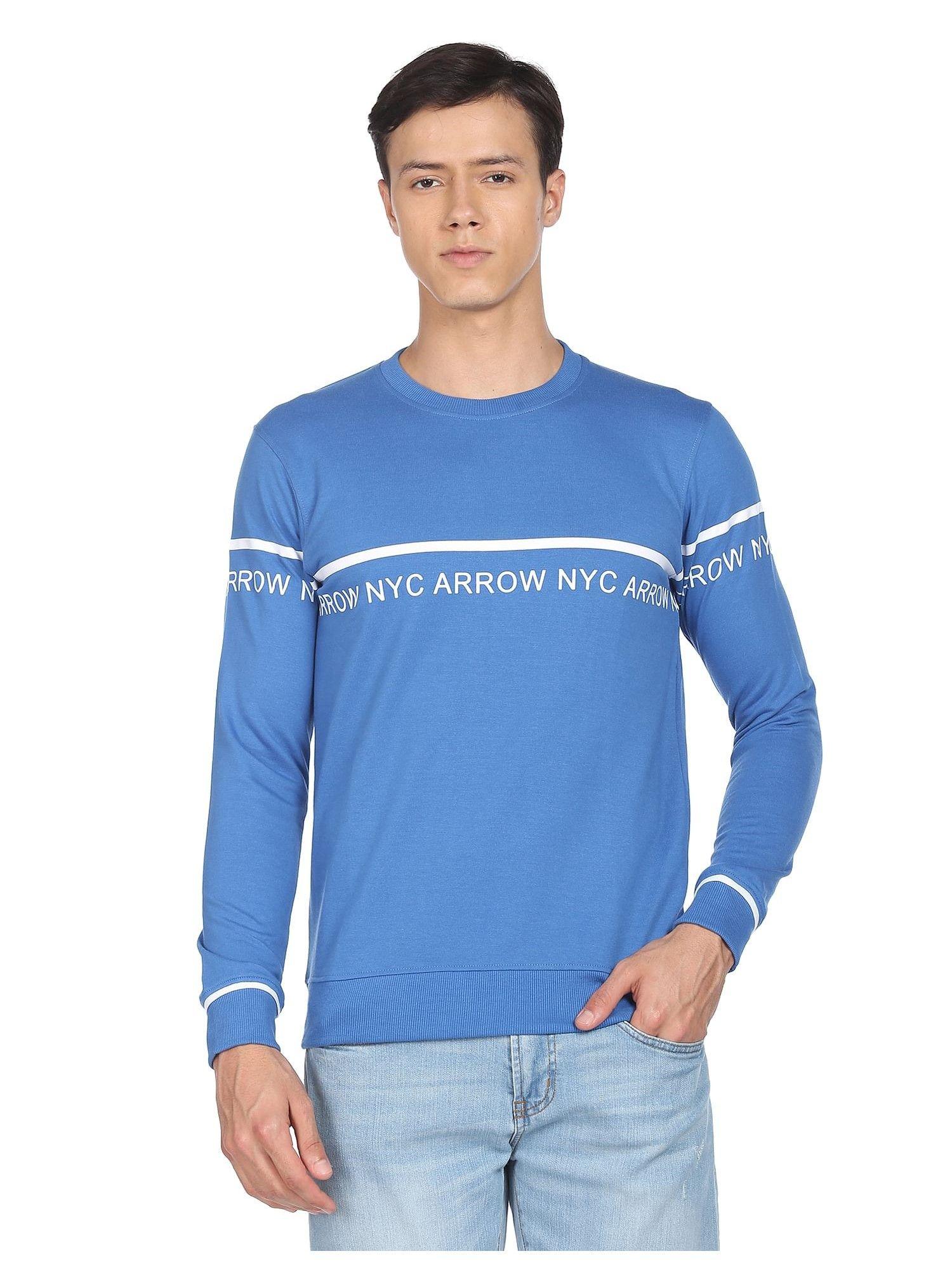 sports men blue crew neck brand print sweatshirt