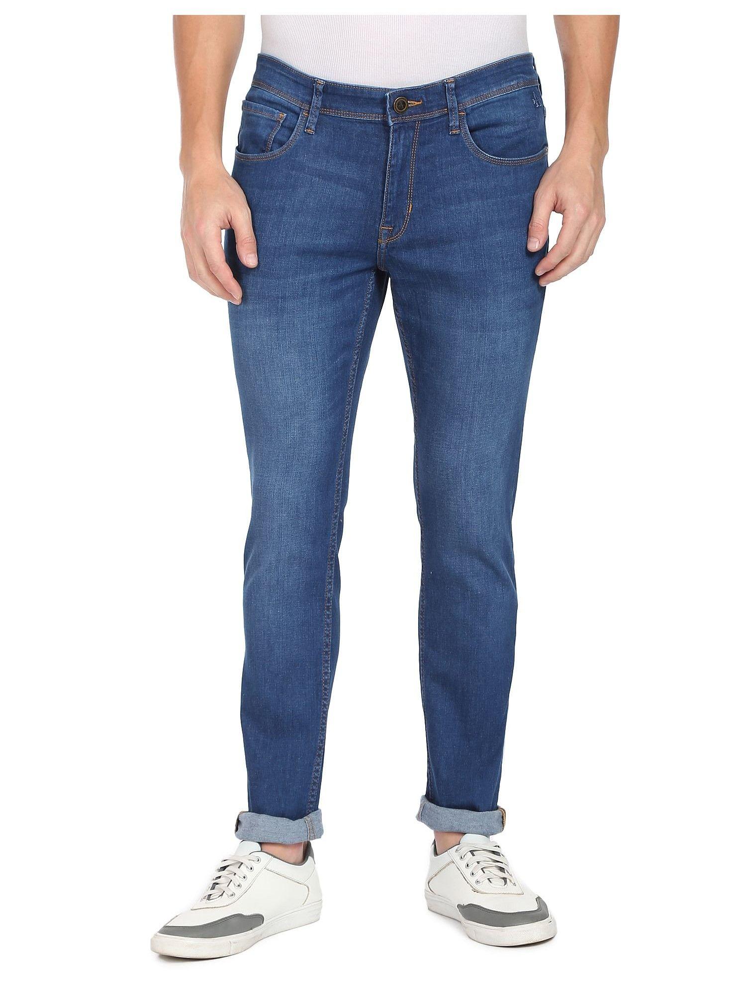 sports men blue mid rise jameson slim fit stone wash jeans