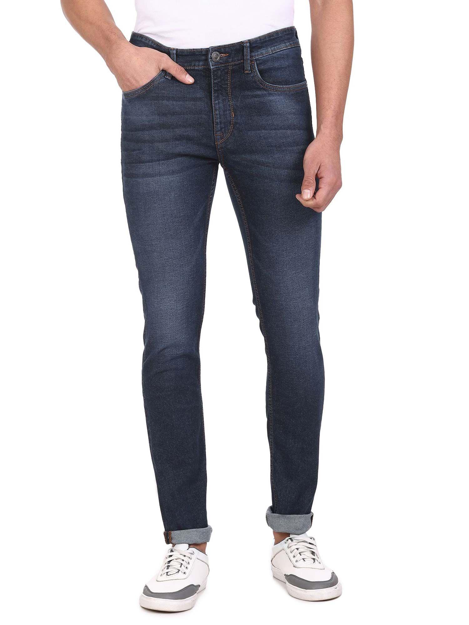 sports men blue mid rise stone wash jeans