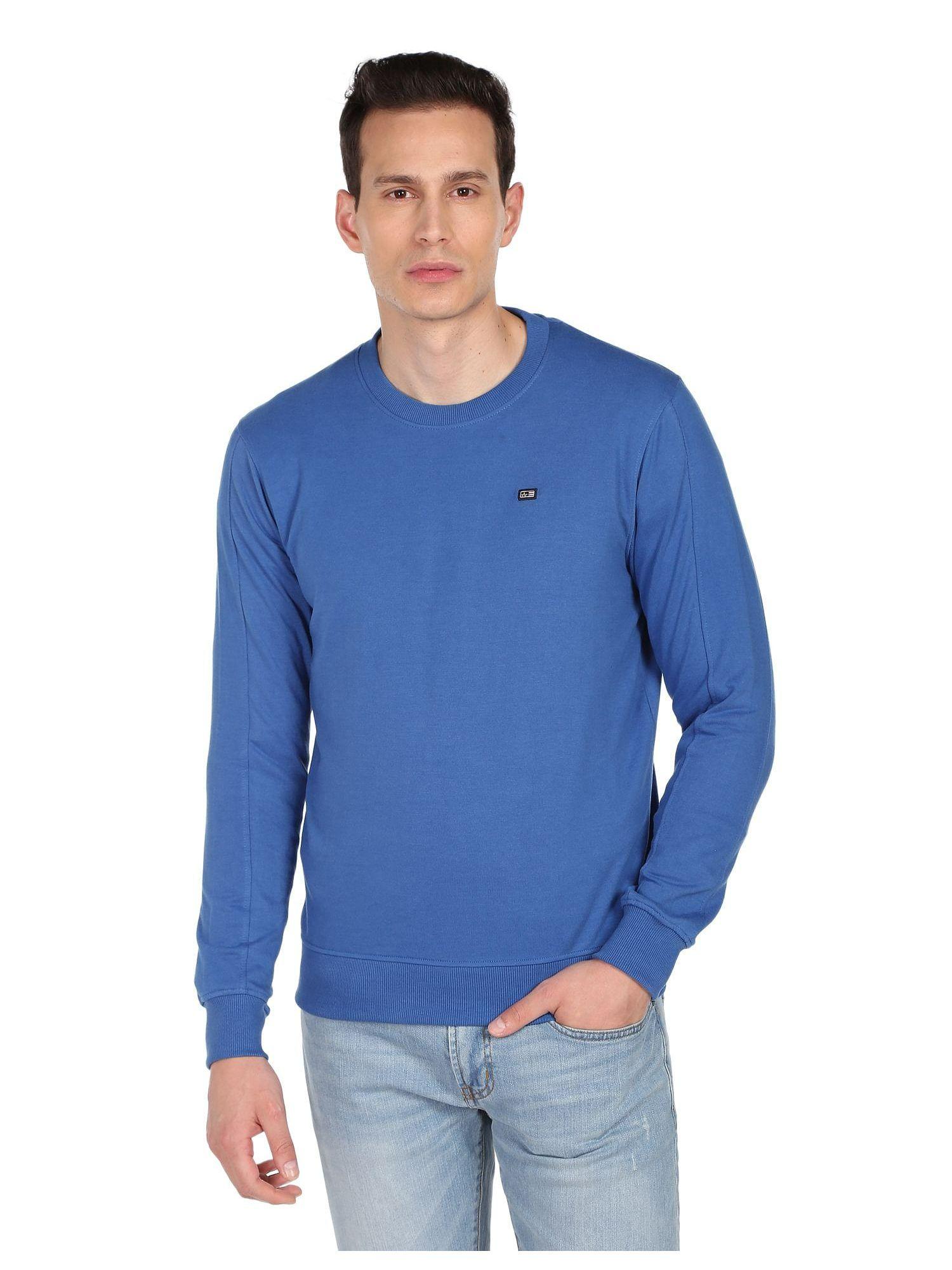 sports men blue solid crew neck sweatshirt