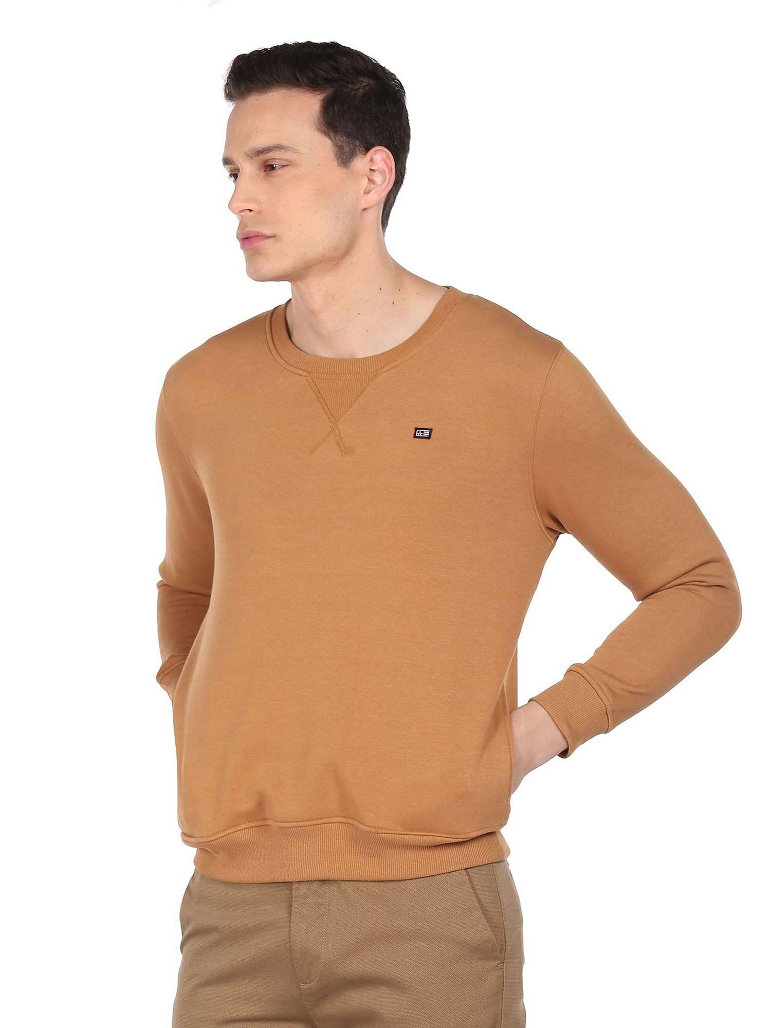 sports men brown solid crew neck sweatshirt